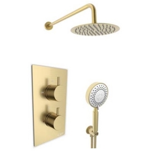 Brushed Brass Concealed Shower With Hand Shower  Fixed Overhead Drencher