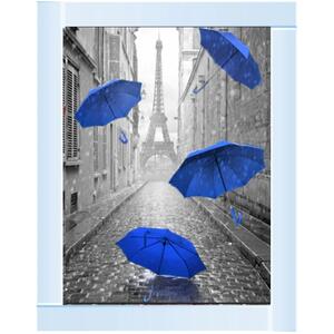 Parisienne Street Blue Umbrellas Glitter Liquid Wall Art