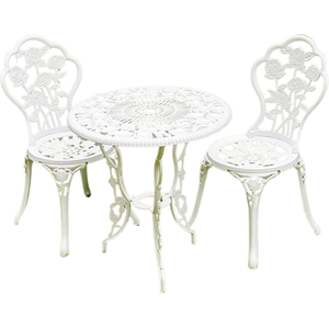 Set of 3 Rose Cast Iron Bistro Table And Chair