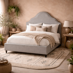 Princeton King Bed Light Linen Upholstered Headboard