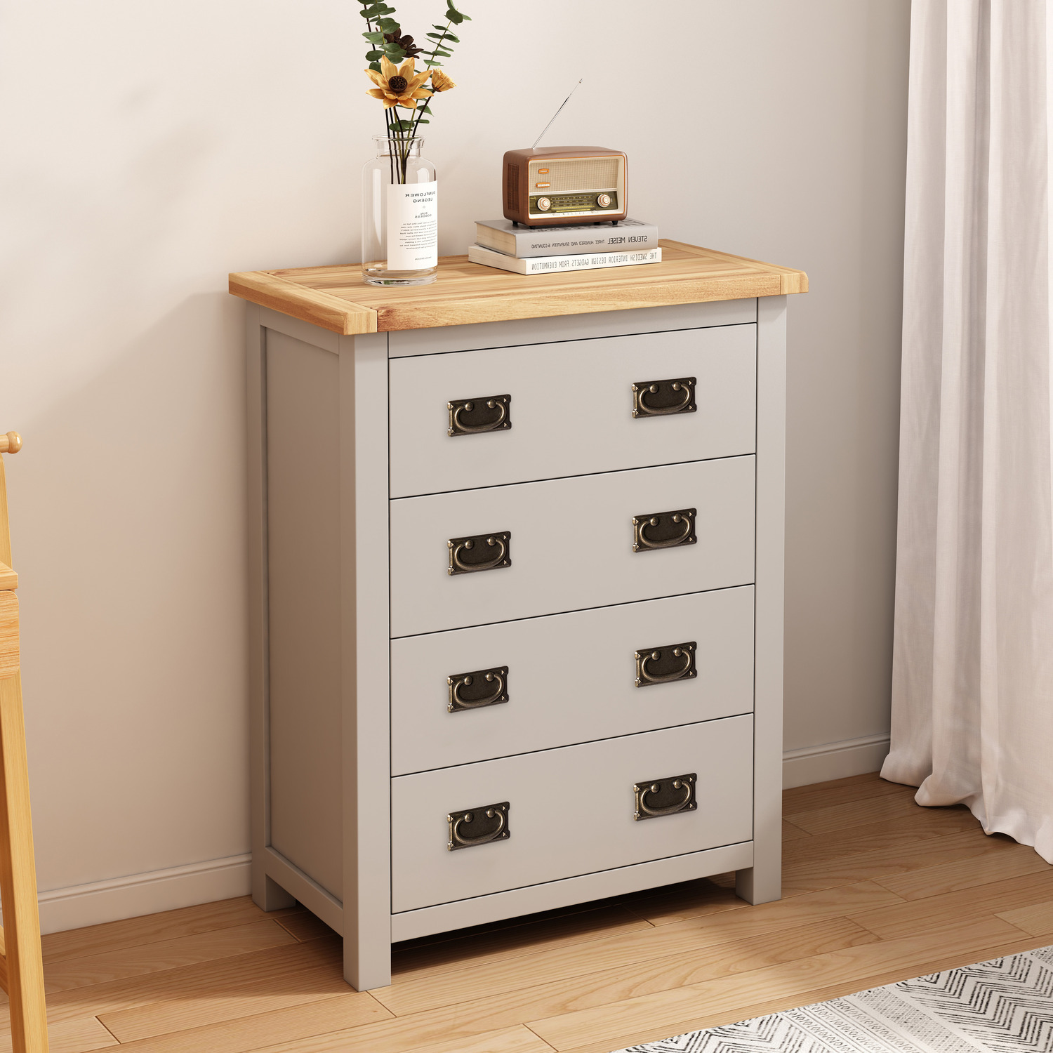 Argenta 4 Drawer Petite Chest - Grey / Brass