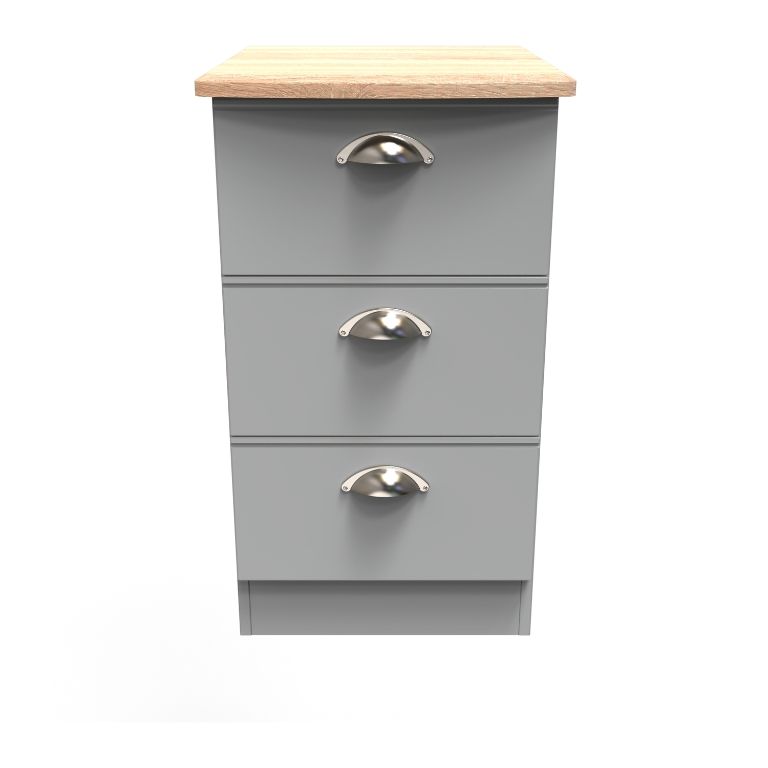 Victoria Ready Assembled 3 Drawer Bedside Cabinet - Dusk Grey Bardolino Oak