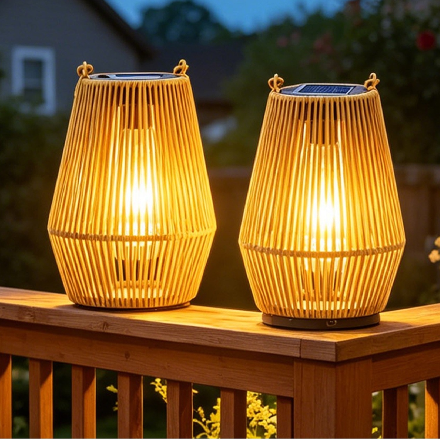 Gr8 Garden Set Of 2 Solar Rattan Hanging Led Garden Lanterns