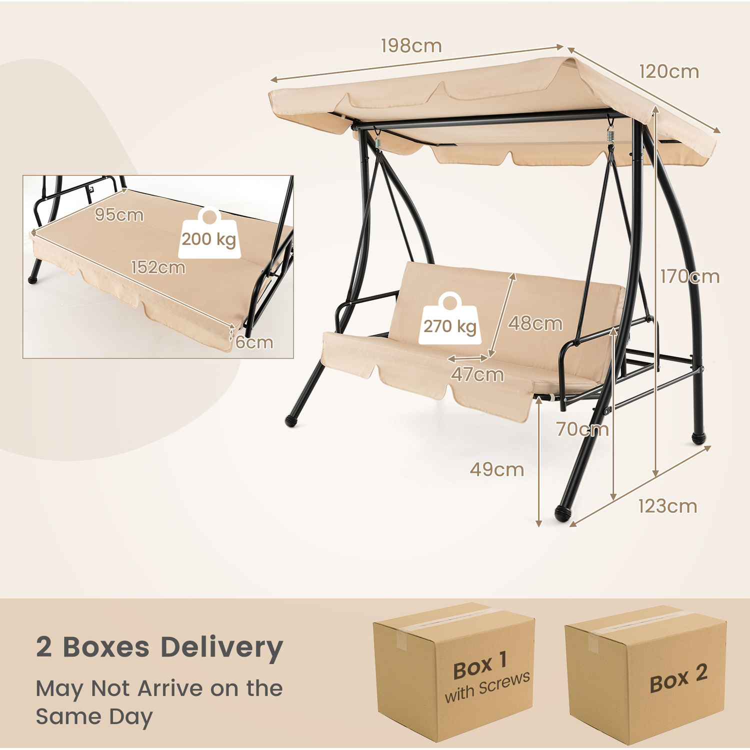 Patio 2 Seater Hammock Swing Chair - Beige