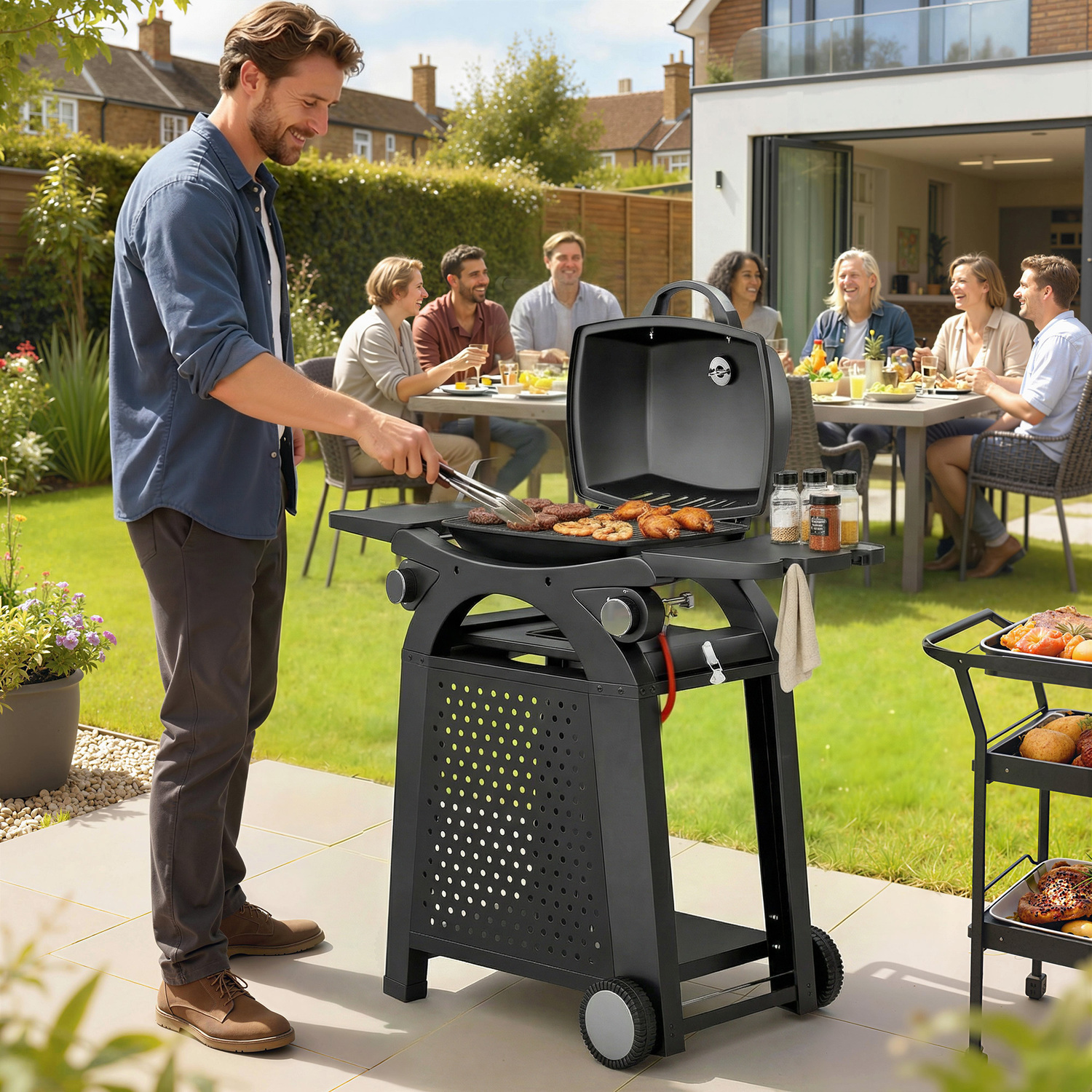 2 Burner Gas Grill with 2 Detachable Side Tables - Black