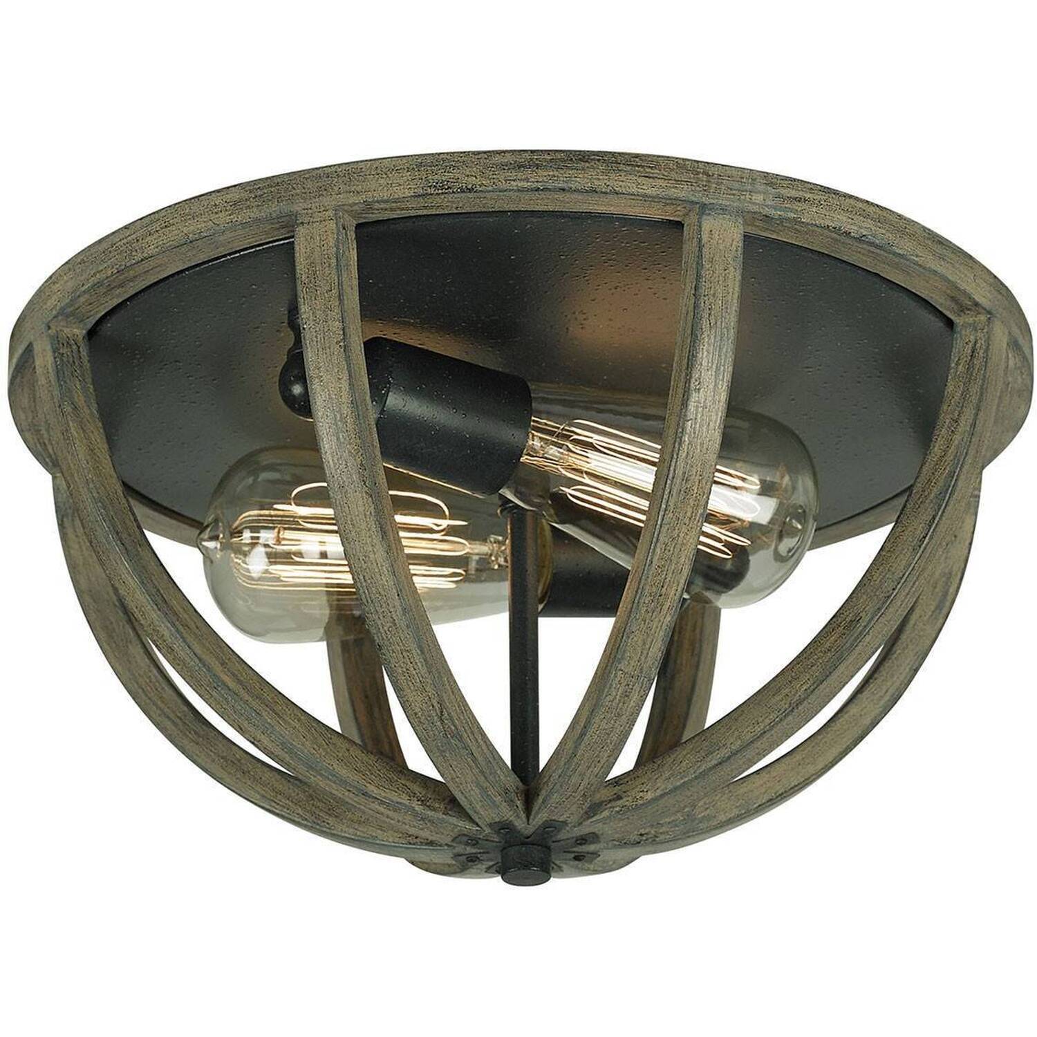 Elstead Allier 2 Light Ceiling Flush Light Dark Wood, Antique Iron, E27 - Dark Wood