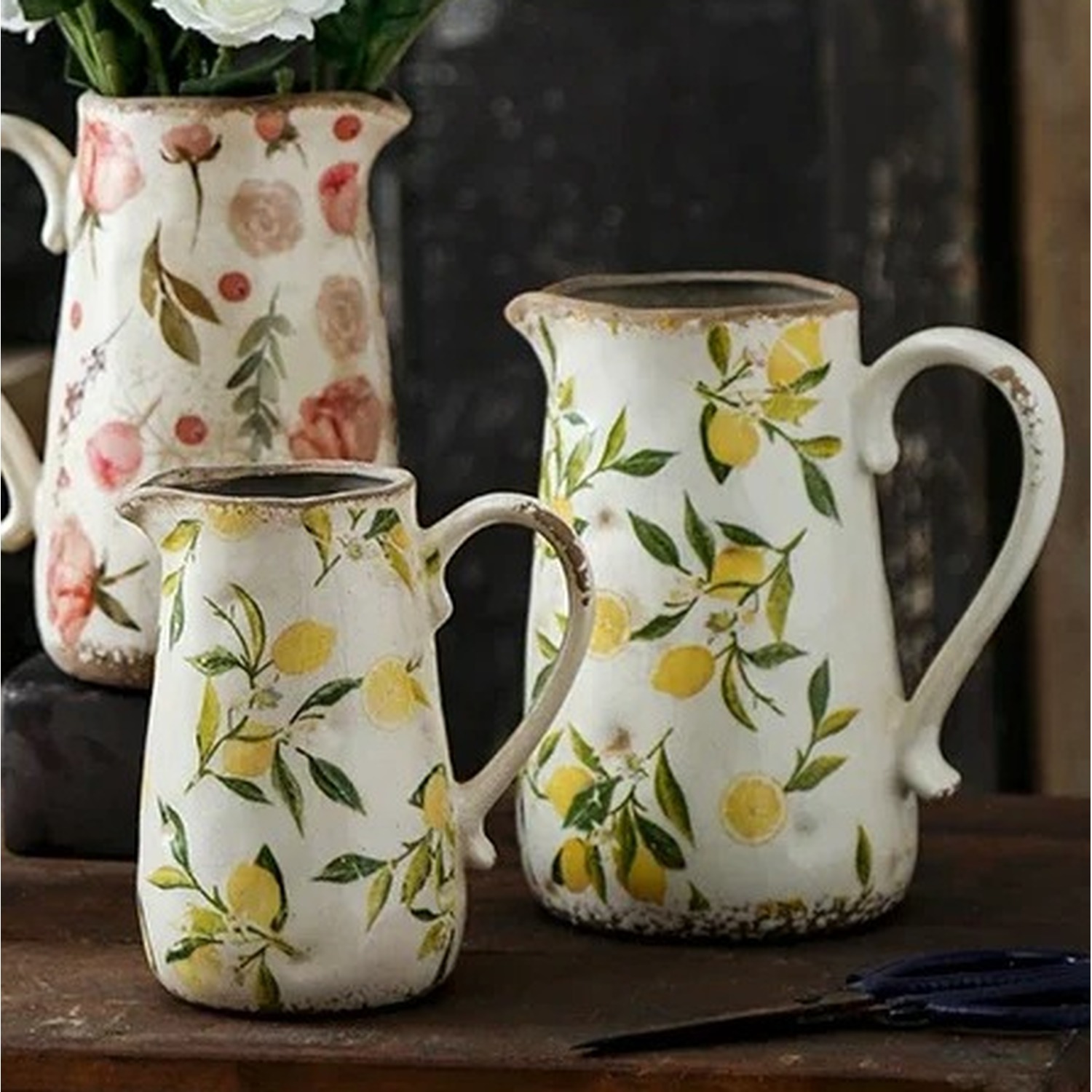 Pink Flowers Ceramic Jug With Handle