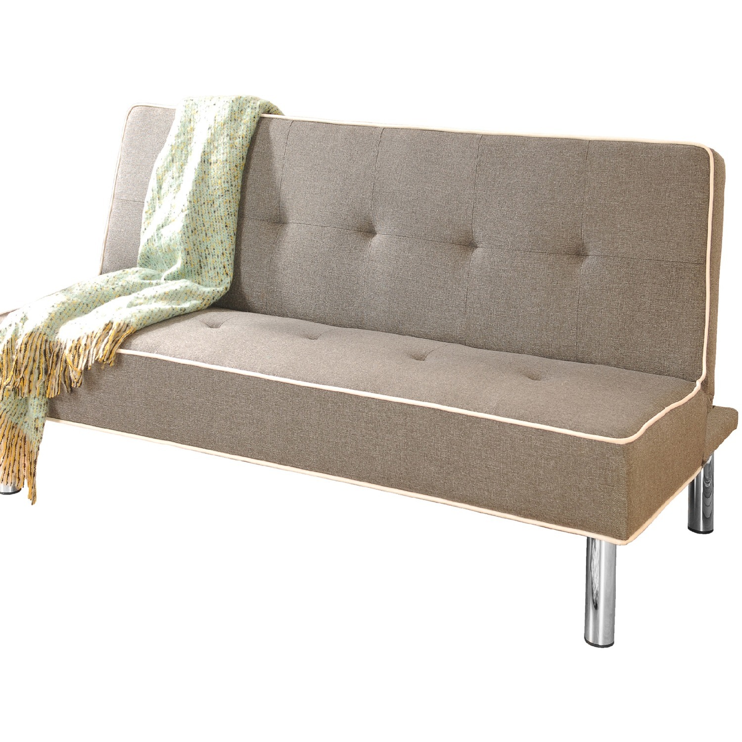 Grey Modern Fabric 3 Seater Sofa Bed With Chrome Legs - Grey