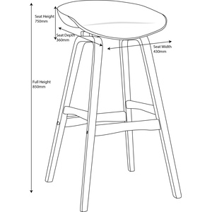 Equator Single Kitchen Bar Stool, Fixed Wooden Legs And Footrest