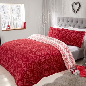 Fairisle Flannel Fleece Reversible Duvet Cover with Pillowcases