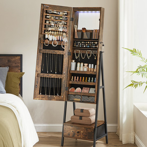 LED Mirror Jewelry Cabinet Standing, Lockable Jewelry Armoire