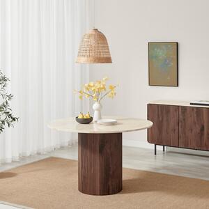 Penrose Round Walnut  Marble Effect Slatted 4-6 Seater Dining Table