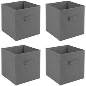 Medium Collapsible Grey Cube Storage Boxes with Carry Handles - Set of 6