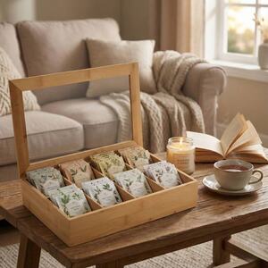 8 Compartment Bamboo Tea Box - Beige