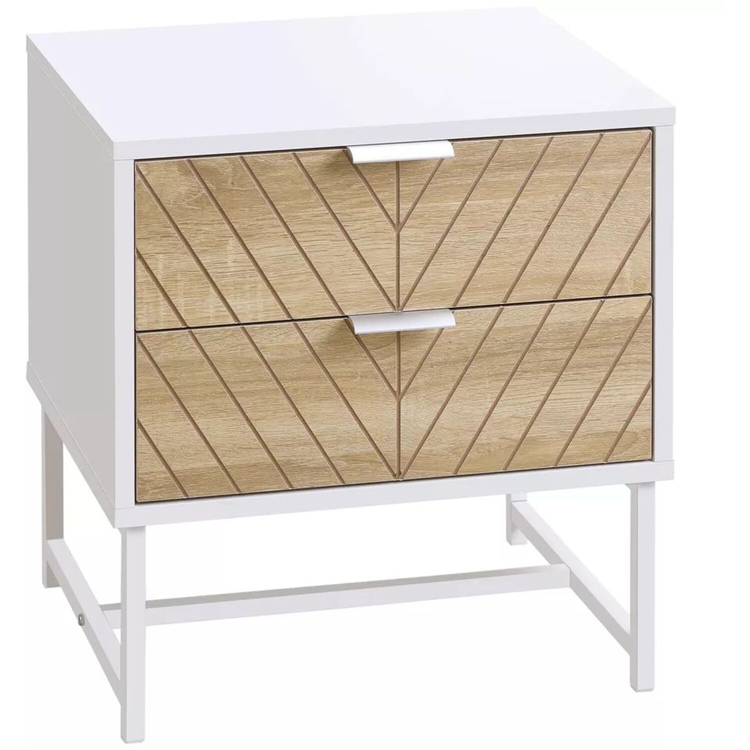 Chevron Bedside Table With Drawers - Natural And White