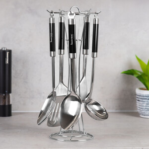 5 Piece Stainless Steel Cooking Utensil Set With Wire Holder