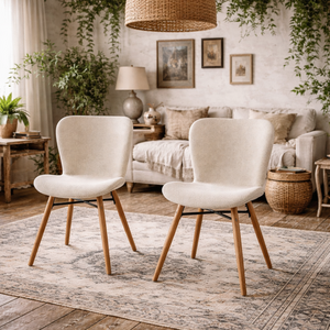 Acorn Upholstered Dining Chairs Set of 2 Boucle Oiled Legs