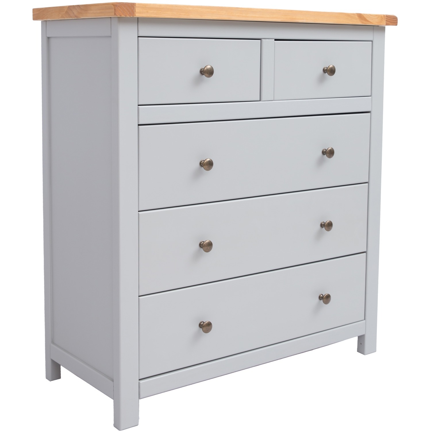 Argenta 2 over 3 Drawer Chest - Grey / Brass