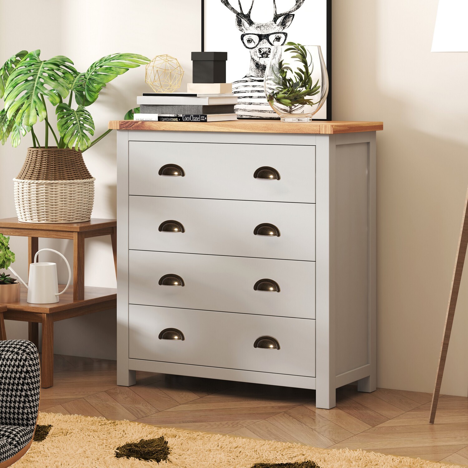 Argenta 4 Drawer Chest - Grey / Brass