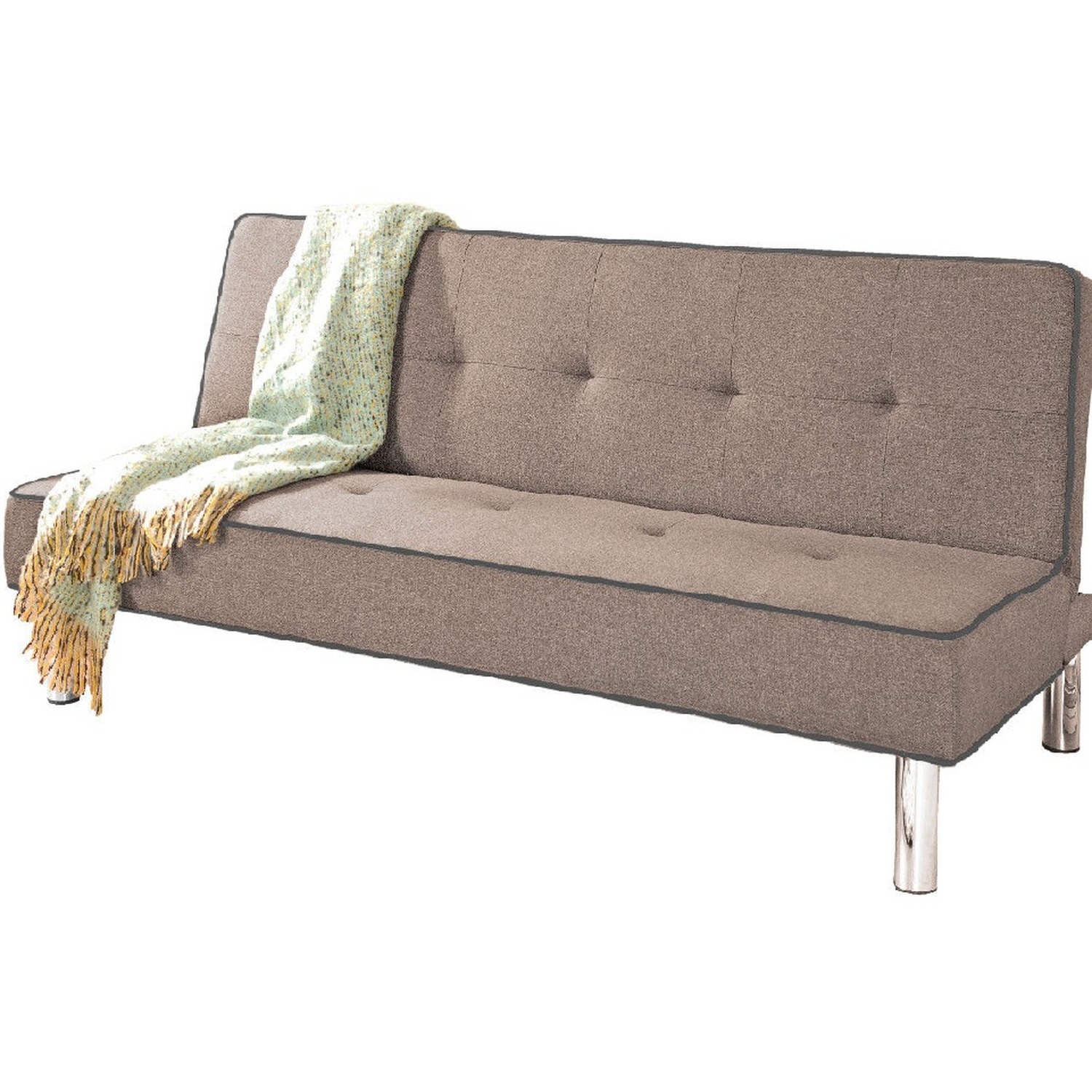 Brown Modern Fabric 3 Seater Sofa Bed With Chrome Legs - Brown