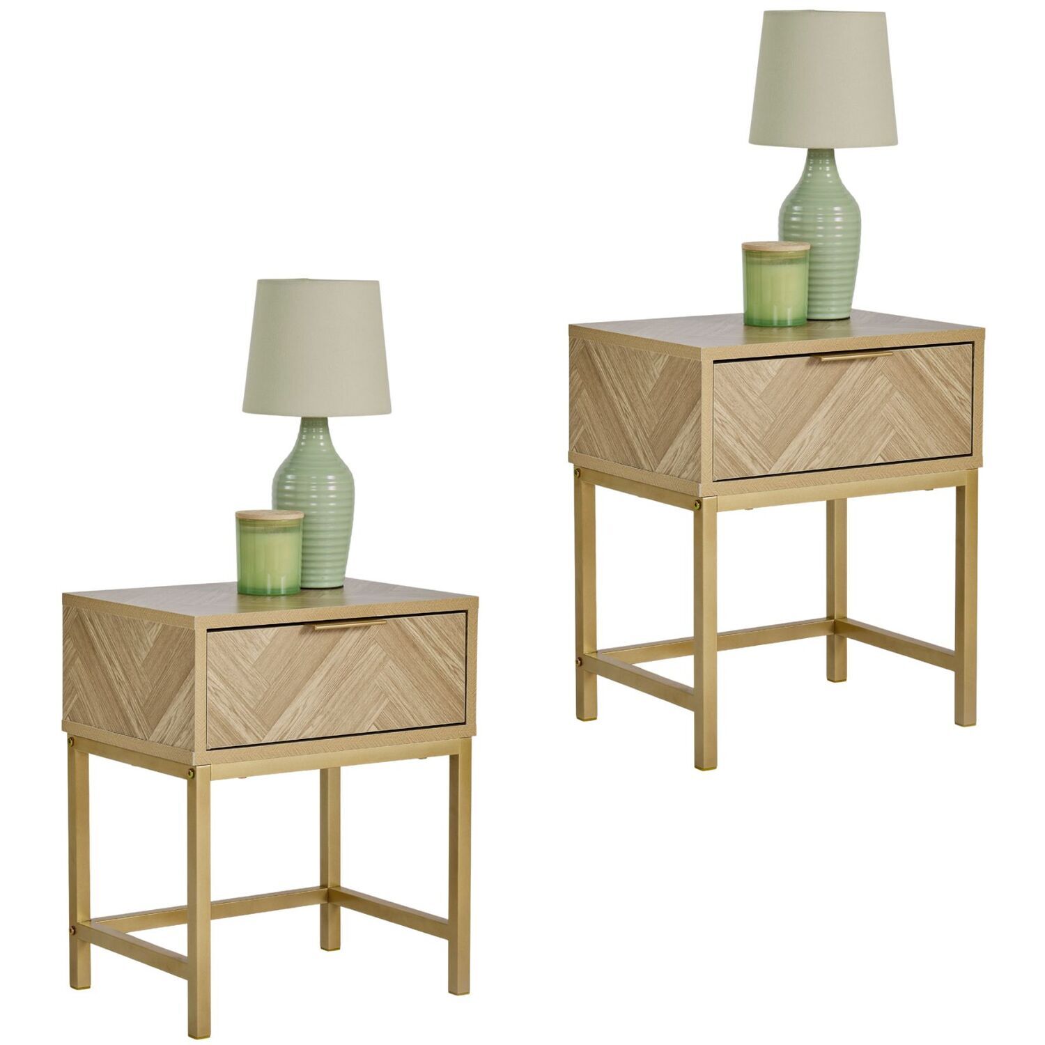 Ducie Bedside Table With Herringbone Design - Brown 2