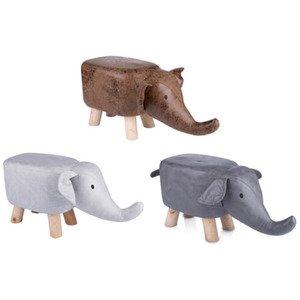 Elephant Design Chair Foot Stool with Cushion Wood Base