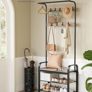 4-in-1 Coat Rack with Shoe Storage Bench and Hooks