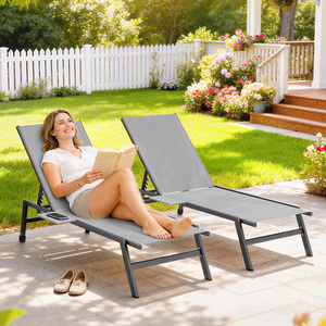 Outsunny Sun Loungers for Garden Set of 2 with Side Tray Table