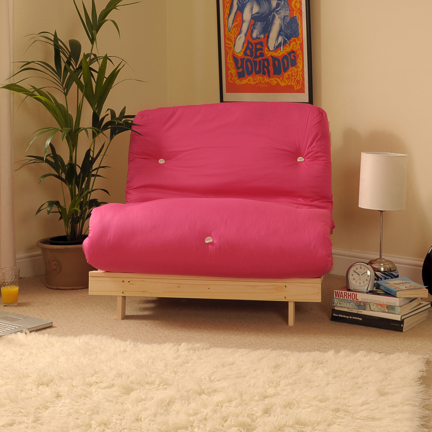 Hot Pink Single 3ft Luxury Futon Sofa Bed - Pink