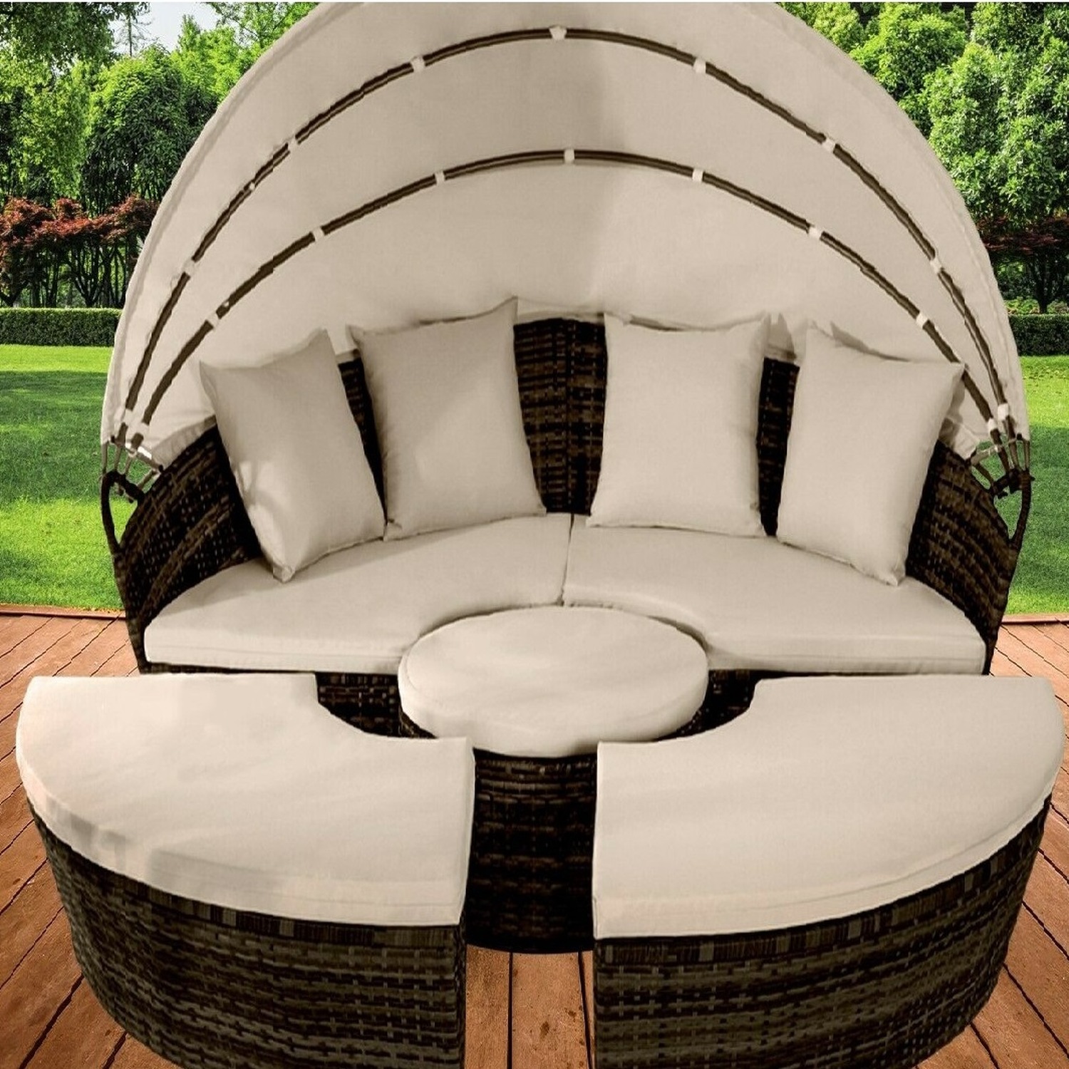 Luxury Canopy Sun Island 180cm Lounger With Cover - Brown