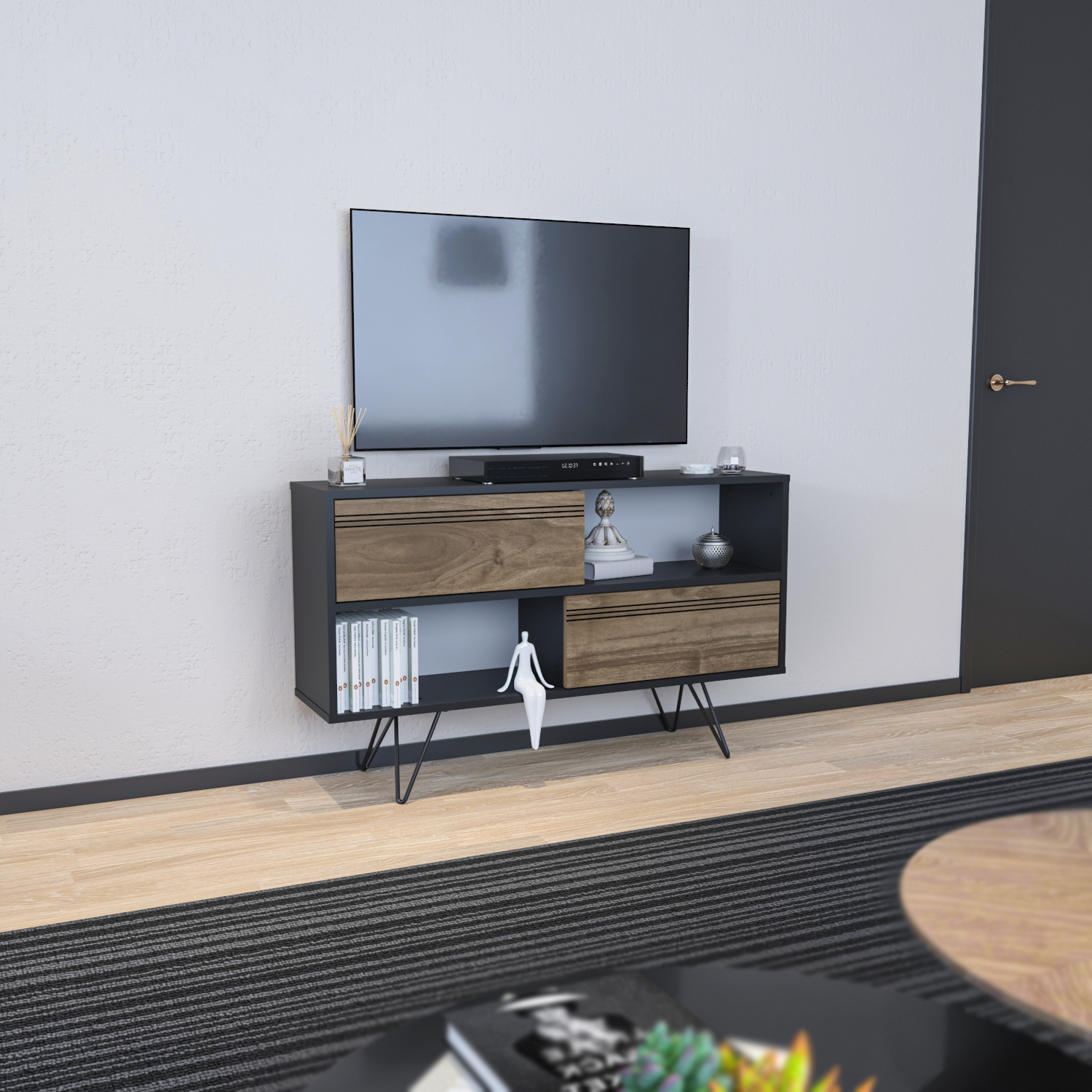 Kerby TV Unit TVs up to 55" - Black&Walnut Pattern