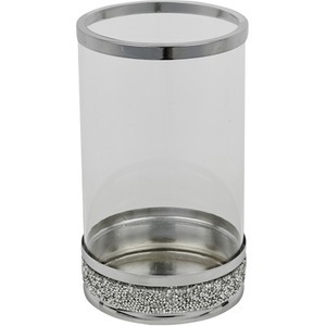 21cm Hestia Clear Glass Candle Tealight Pillar Holder Diamante Base Home Decor
