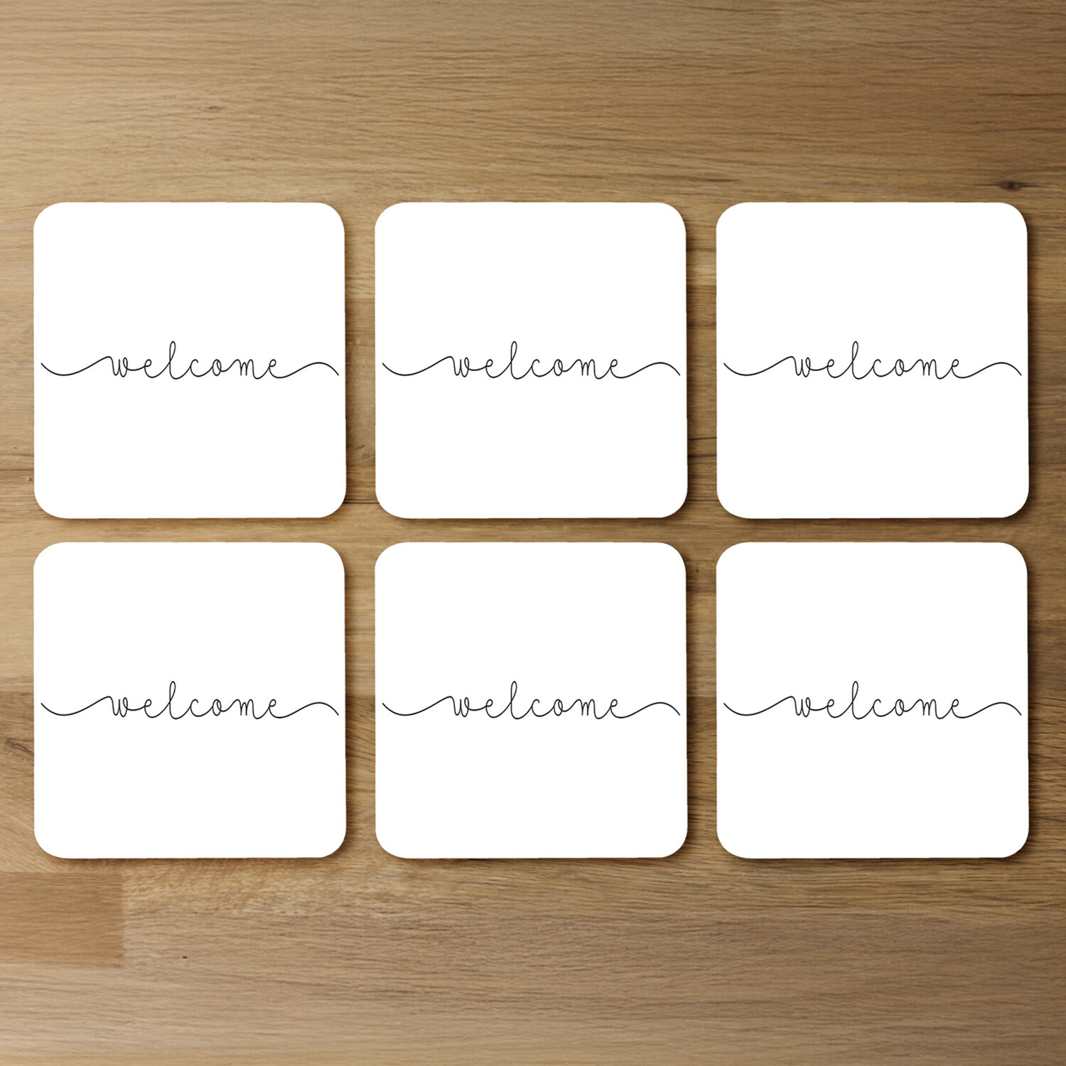 Text Welcome Designer Coaster Set - White