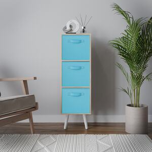 Oak 3-Tier 3-Drawer Cube Shelving Unit with Scandinavian Legs - Blue