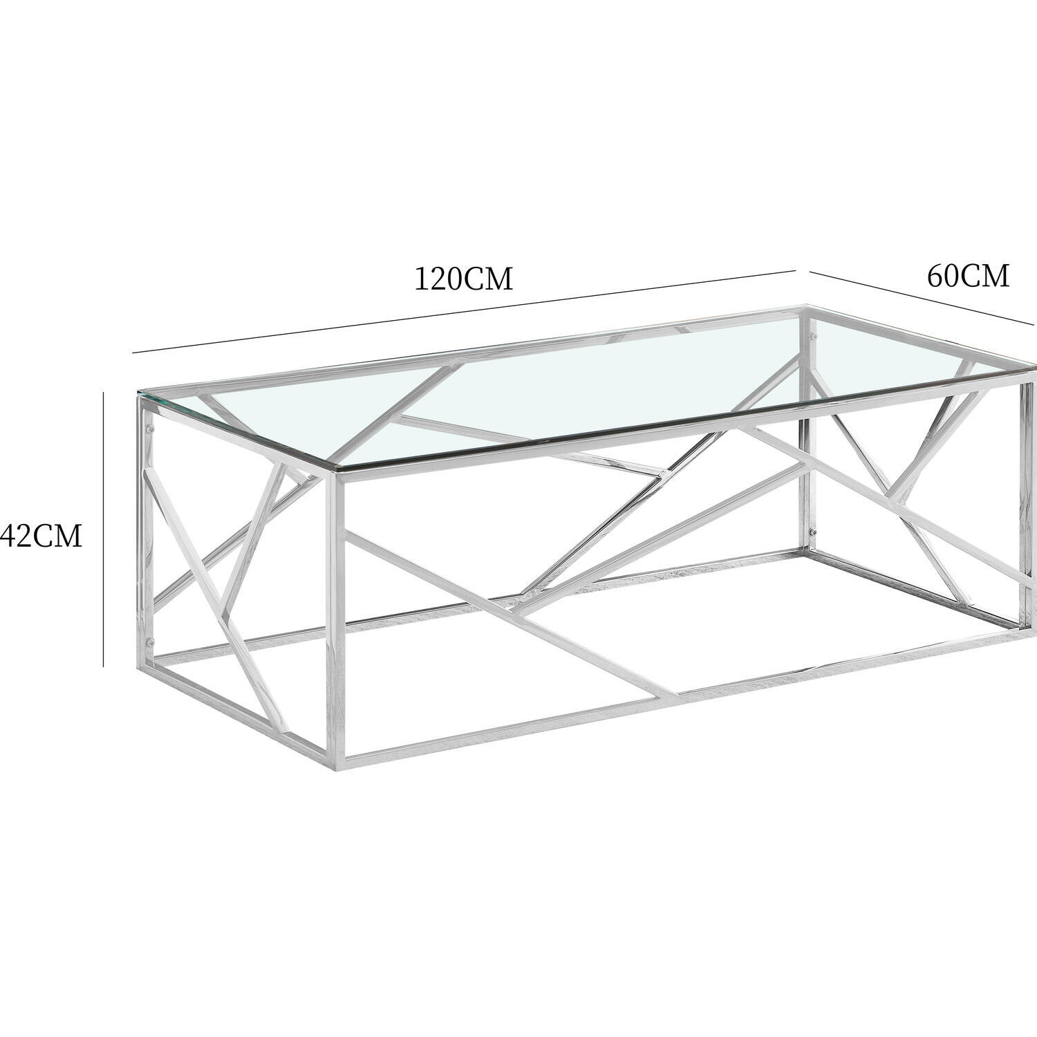 Glass And Metal Rectangular Coffee Table - Silver