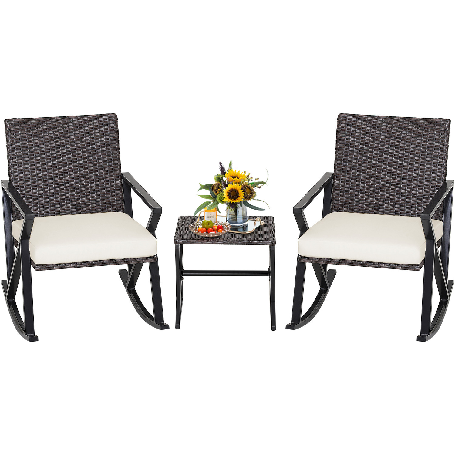 3 Pcs Patio Rocking Set Mix Brown  - Mix Brown