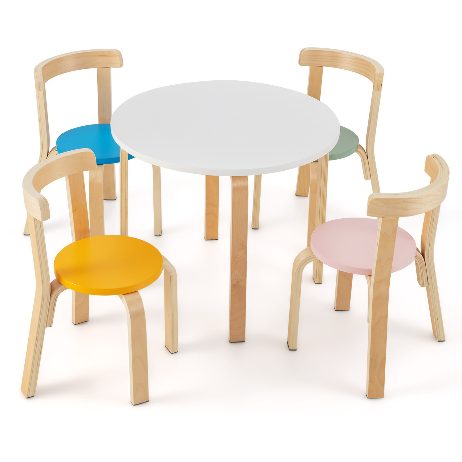 5 Pieces Kids Curved Back Table Chair Set - Natural