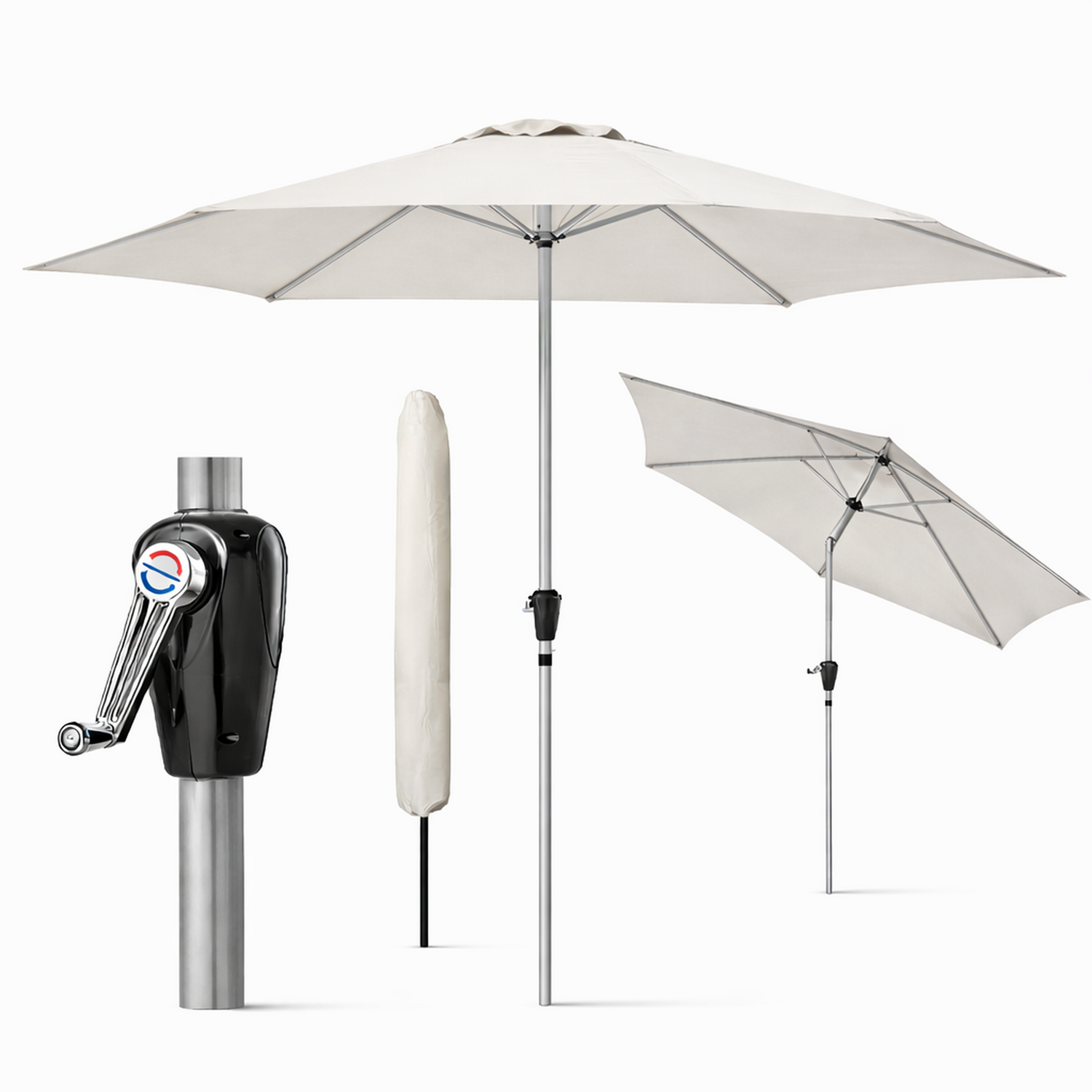 GlamHaus Garden Parasol Tilting Umbrella Cream With Protective Cover - Cream
