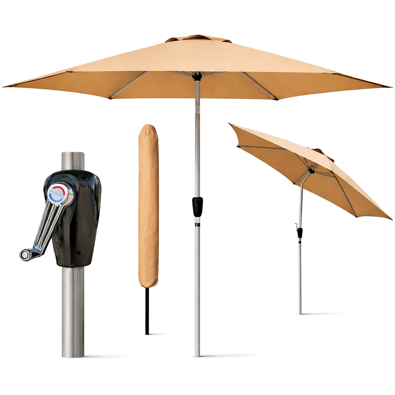 Glamhaus Garden Parasol Tilting Umbrella Sand With Protective Cover - Sand