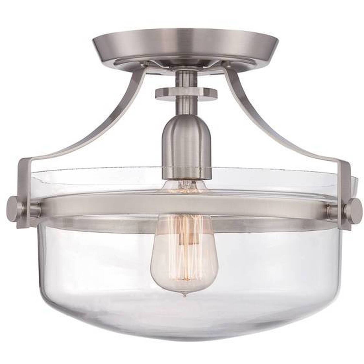 Elstead Penn Station 1 Light Semi Flush Ceiling Light Brushed Nickel, E27 - Brushed Nickel