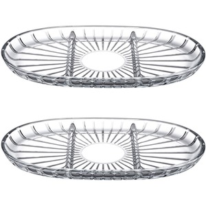 Divided Glass Service Dish 3-Compartment Food Serving Condiments Plate