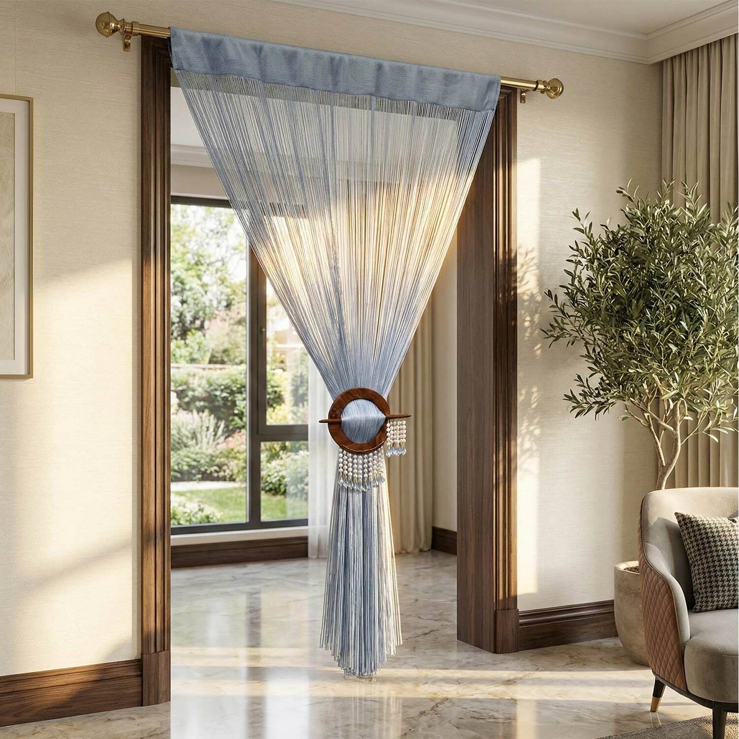 Homescapes Polyester String Curtain - Blue