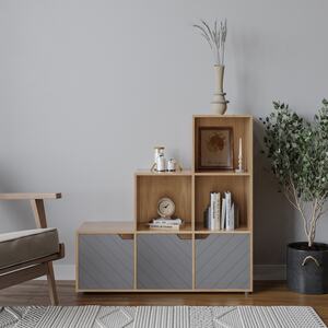 6-Cube Step Shelving Unit With Line Doors - Grey