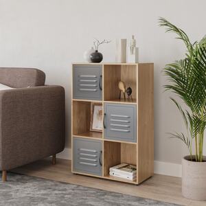 6-Cube Shelving Unit With Metal Doors - Grey