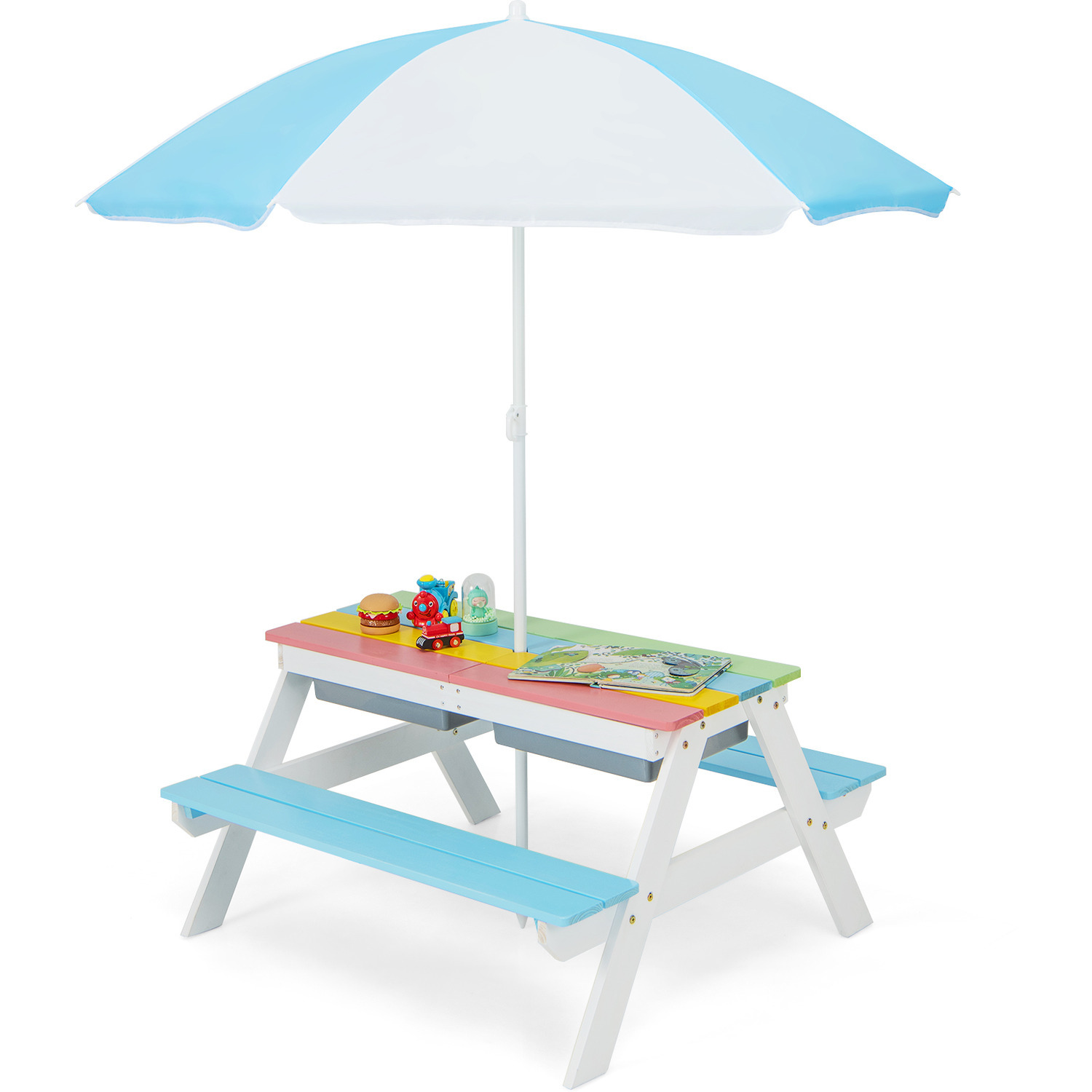 3-in-1 Kids Picnic Table Bench Set - Blue