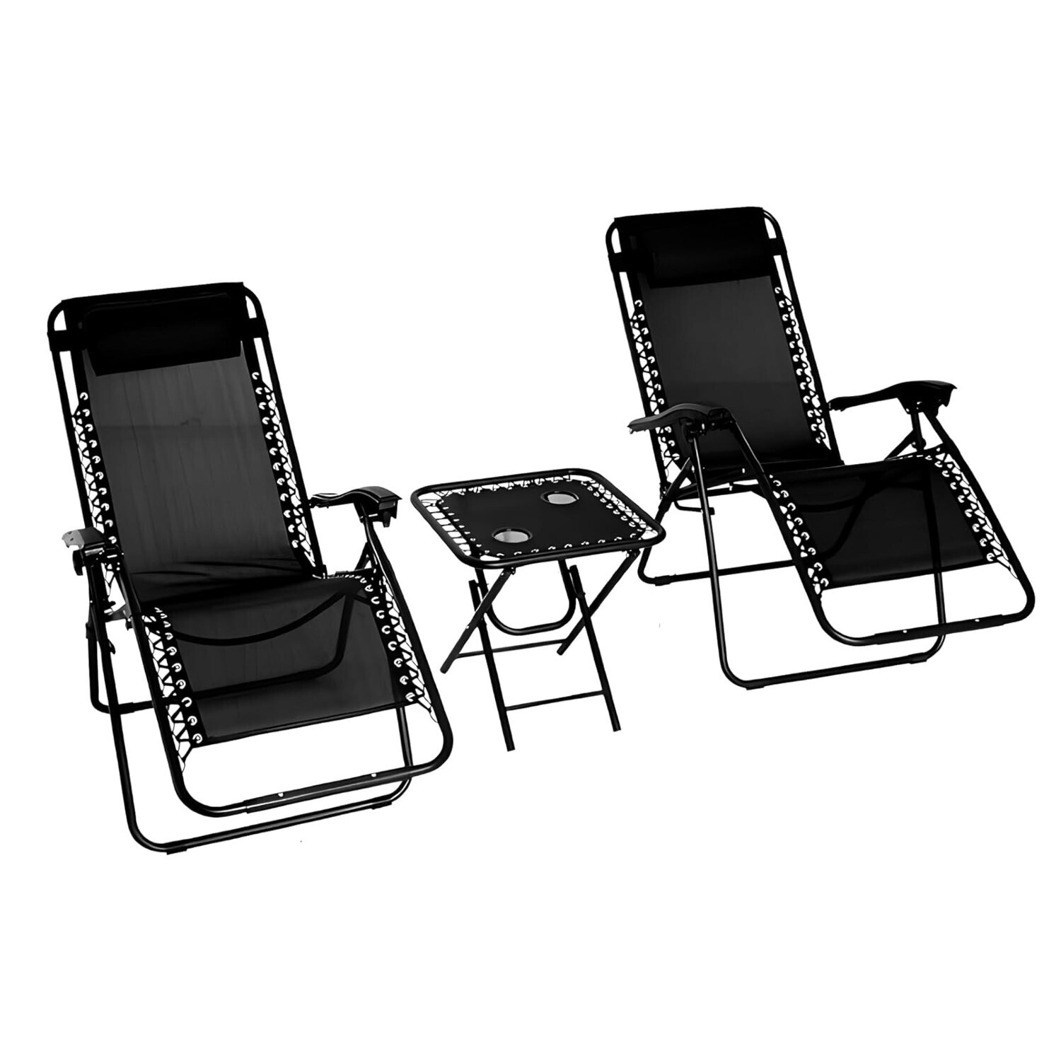 Set Of 3 Heavy Duty Zero Gravity Chair With Coffee Table Black - Black