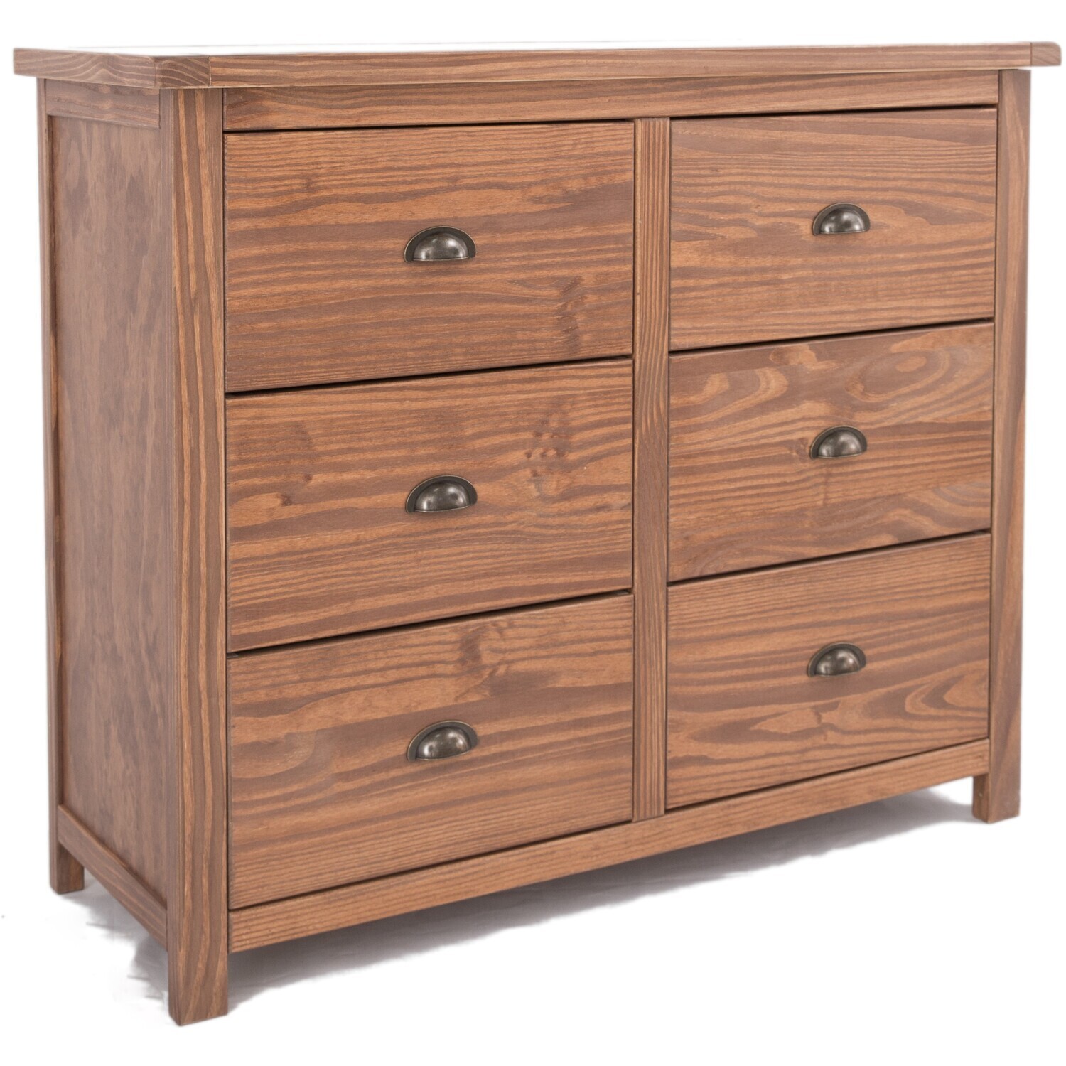Padua 6 Drawer Chest - Antique Brass Drop Handle - Brown / Antique Brass Cup