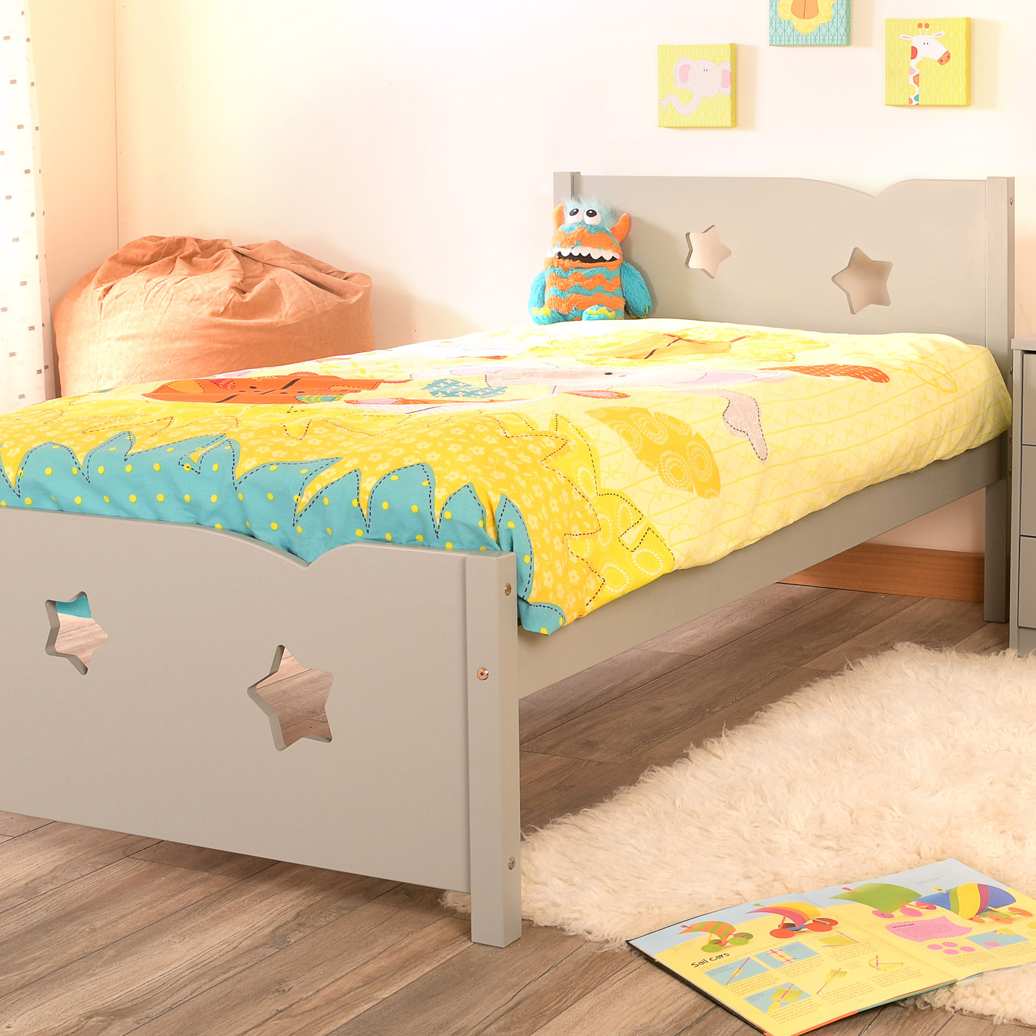 Childrens Wooden Star Bed Frame - Grey
