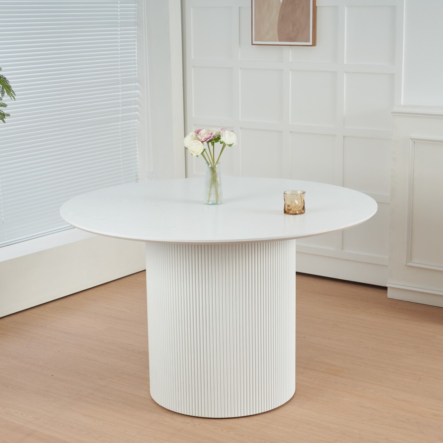Sombra Round Wood Grain Effect Dining Table - White
