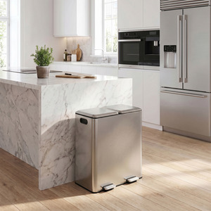 SONGMICS Double Trash Bin, 60 L Stainless Steel Trash Can, with Soft-Close Lids